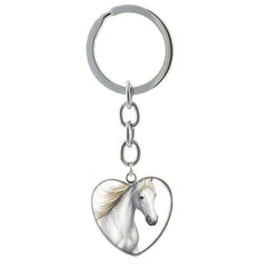 Horse Keychain Glass Gem Stainless Steel Heart Pendant Key Chain