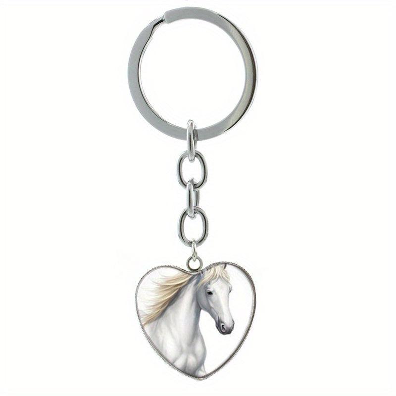 Horse Keychain Glass Gem Stainless Steel Heart Pendant Key Chain