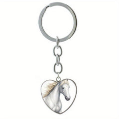 Horse Keychain Glass Gem Stainless Steel Heart Pendant Key Chain
