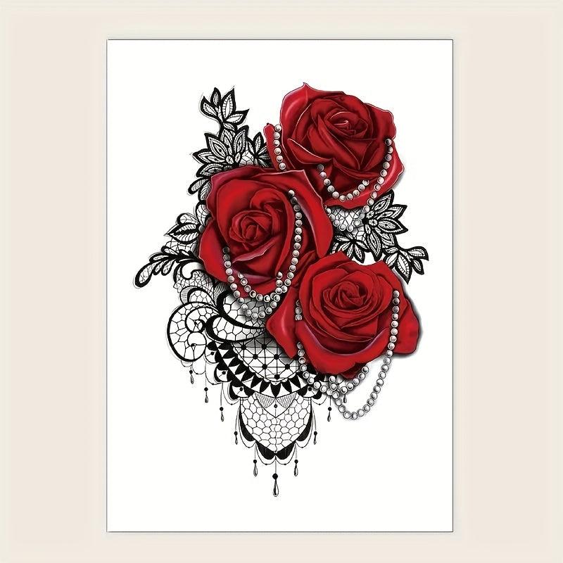 Bright Rose Pattern Temporary Tattoo Stickers Waterproof Lasts 2-5 Days