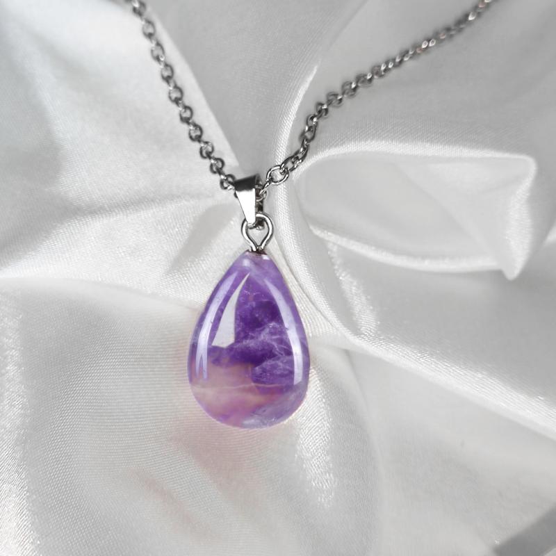 Amethyst Water Drop Pendant Necklace for Positive Energy