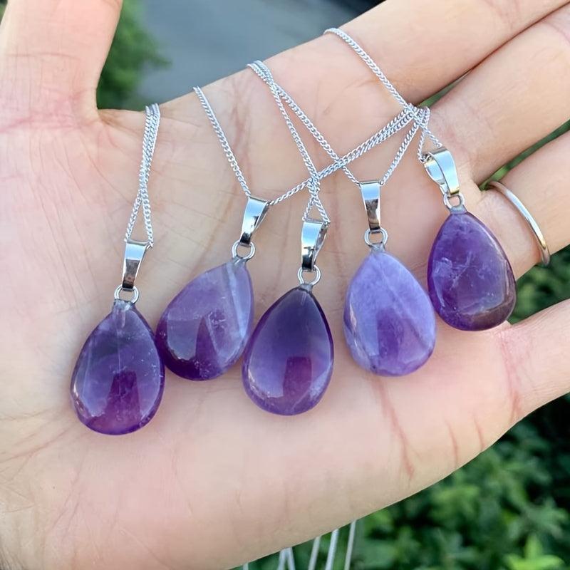 Amethyst Water Drop Pendant Necklace for Positive Energy
