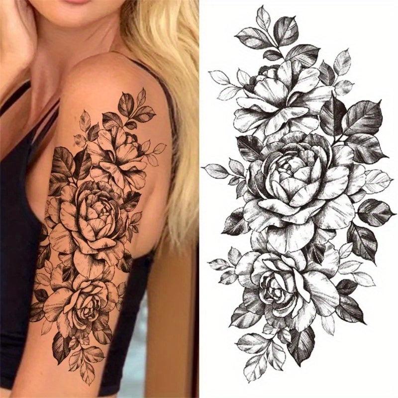 Blooming Peony Temporary Tattoo Sticker Waterproof Body Art