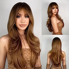 Light Brown Gradient Long Layer Wig Heat Resistant Synthetic Wig
