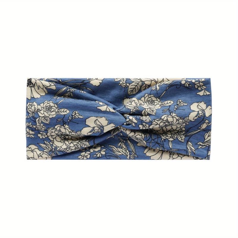 Vintage Flower Pattern Headband Elastic Non slip Wide Hairband for Women