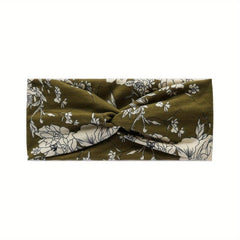 Vintage Flower Pattern Headband Elastic Non slip Wide Hairband for Women