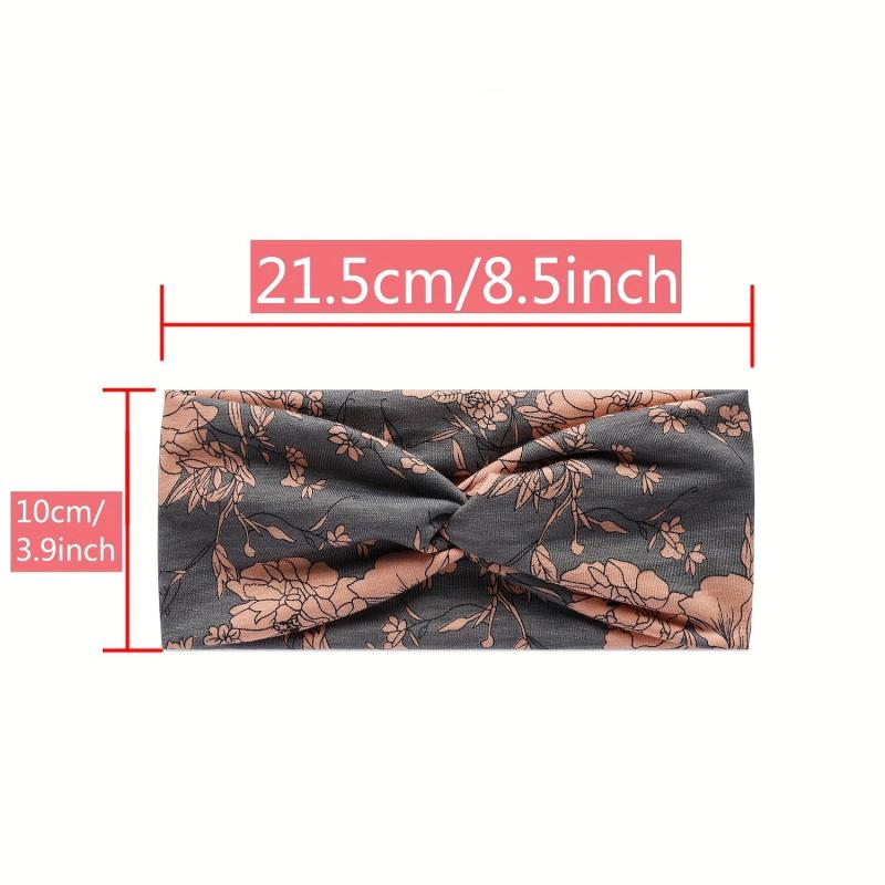 Vintage Flower Pattern Headband Elastic Non slip Wide Hairband for Women