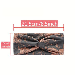 Vintage Flower Pattern Headband Elastic Non slip Wide Hairband for Women