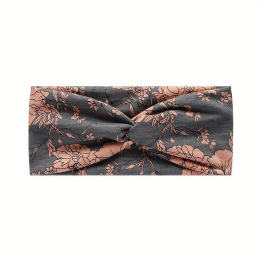 Vintage Flower Pattern Headband Elastic Non slip Wide Hairband for Women