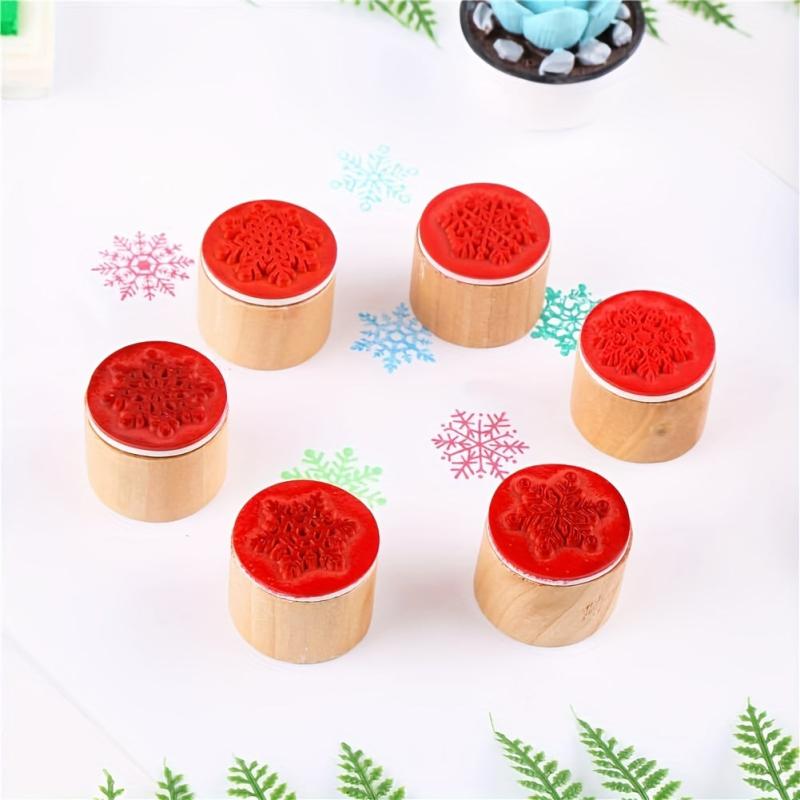6pcs Snowflake Floral Wooden Rubber Stamps For Card Making & Crafts