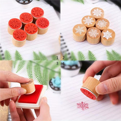 6pcs Snowflake Floral Wooden Rubber Stamps For Card Making & Crafts