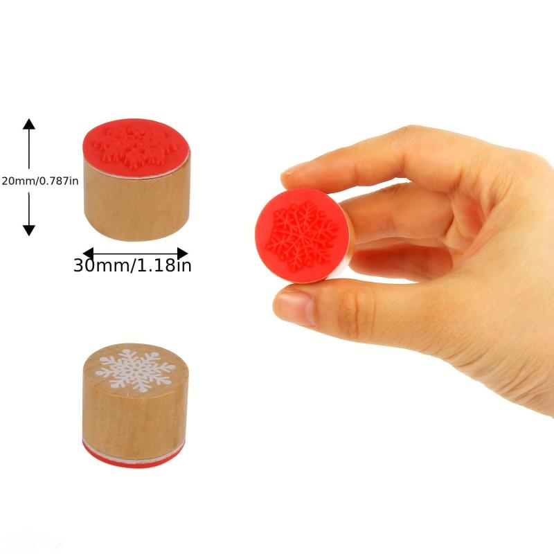 6pcs Snowflake Floral Wooden Rubber Stamps For Card Making & Crafts