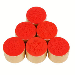 6pcs Snowflake Floral Wooden Rubber Stamps For Card Making & Crafts