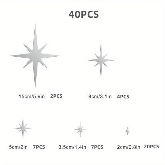 3D Acrylic Mirror Wall Sticker Decal for Home Decor, Star Design, Removable