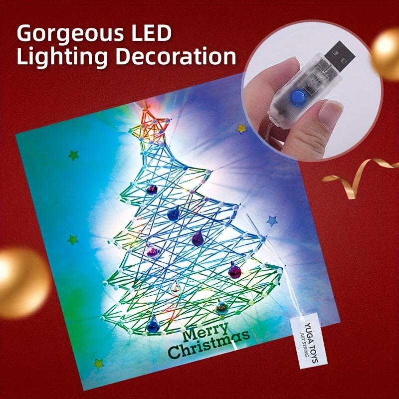 DIY Wire Drawing Filling Weaving Nail Wrapping Christmas Tree LED Lights