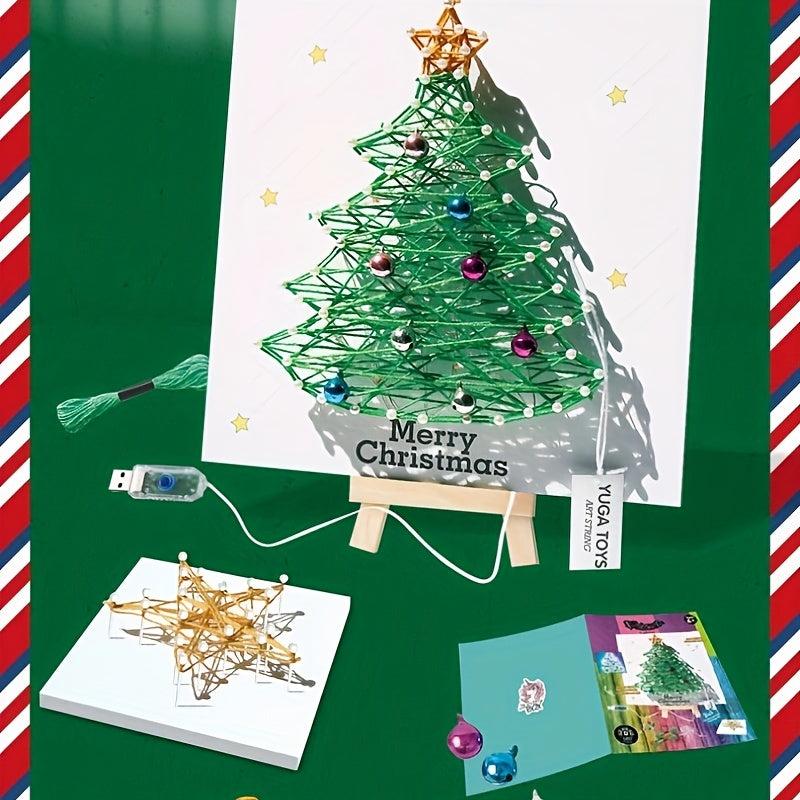 DIY Wire Drawing Filling Weaving Nail Wrapping Christmas Tree LED Lights