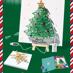 DIY Wire Drawing Filling Weaving Nail Wrapping Christmas Tree LED Lights