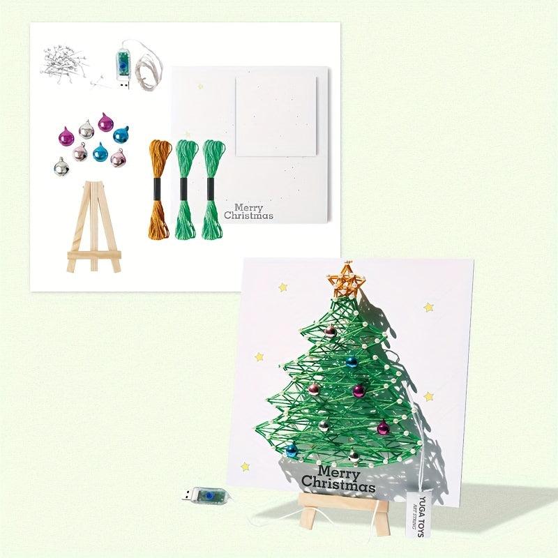 DIY Wire Drawing Filling Weaving Nail Wrapping Christmas Tree LED Lights