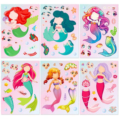 6pcs Mermaid Face Change Stickers Interactive DIY Puzzle Stickers