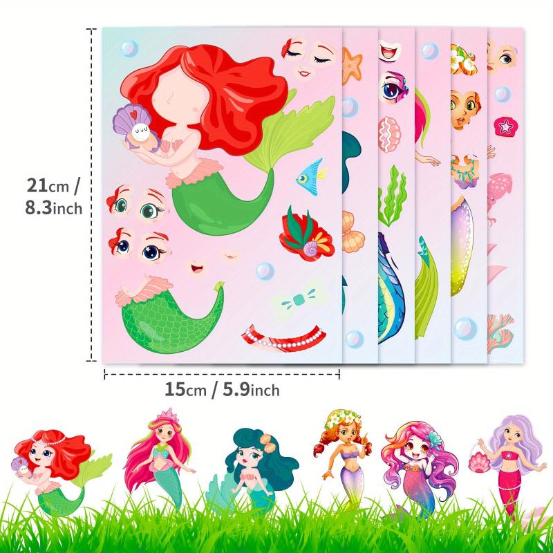 6pcs Mermaid Face Change Stickers Interactive DIY Puzzle Stickers