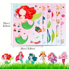 6pcs Mermaid Face Change Stickers Interactive DIY Puzzle Stickers