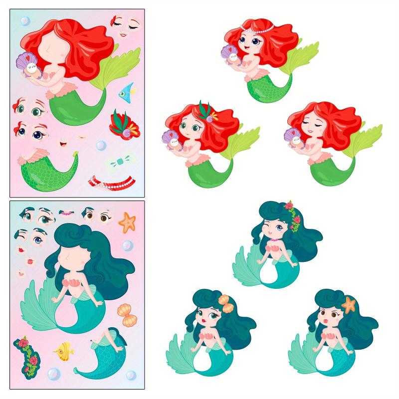 6pcs Mermaid Face Change Stickers Interactive DIY Puzzle Stickers