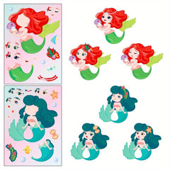 6pcs Mermaid Face Change Stickers Interactive DIY Puzzle Stickers