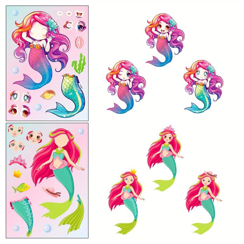 6pcs Mermaid Face Change Stickers Interactive DIY Puzzle Stickers