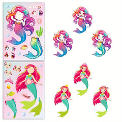 6pcs Mermaid Face Change Stickers Interactive DIY Puzzle Stickers
