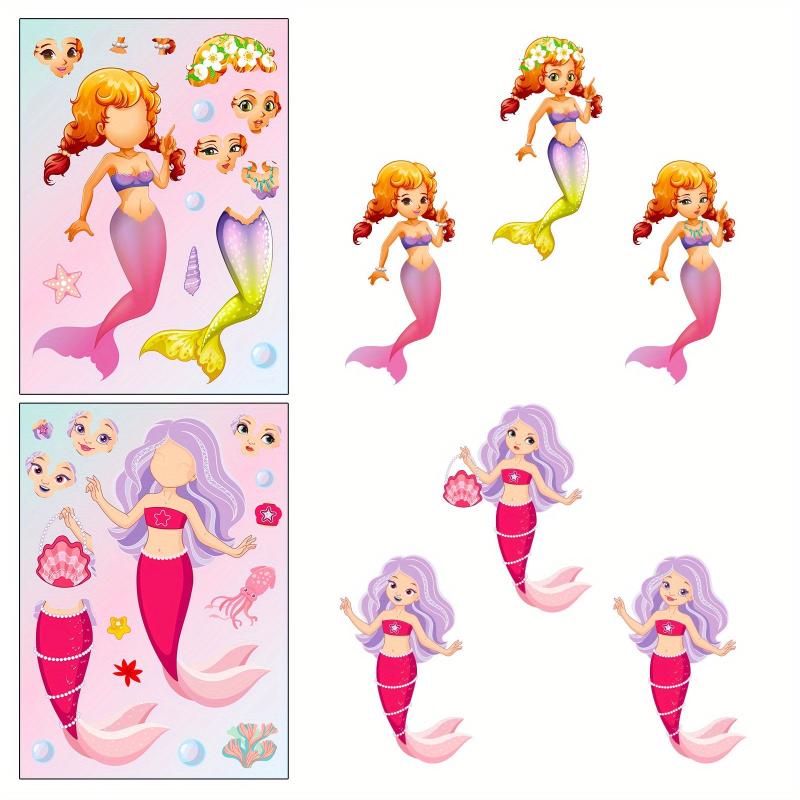 6pcs Mermaid Face Change Stickers Interactive DIY Puzzle Stickers