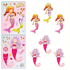 6pcs Mermaid Face Change Stickers Interactive DIY Puzzle Stickers