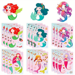 6pcs Mermaid Face Change Stickers Interactive DIY Puzzle Stickers