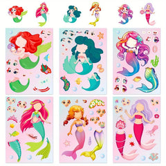 6pcs Mermaid Face Change Stickers Interactive DIY Puzzle Stickers