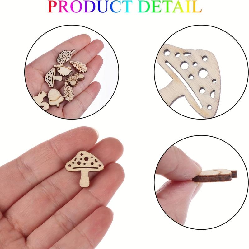 50pcs Wooden Mushroom Squirrel Paper Cuttings DIY Craft Home Decoration