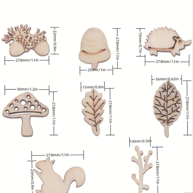 50pcs Wooden Mushroom Squirrel Paper Cuttings DIY Craft Home Decoration