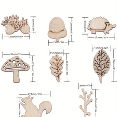 50pcs Wooden Mushroom Squirrel Paper Cuttings DIY Craft Home Decoration