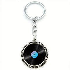 Vinyl Record Retro Music Pendant Keychain Glass Gem Alloy Key Chains