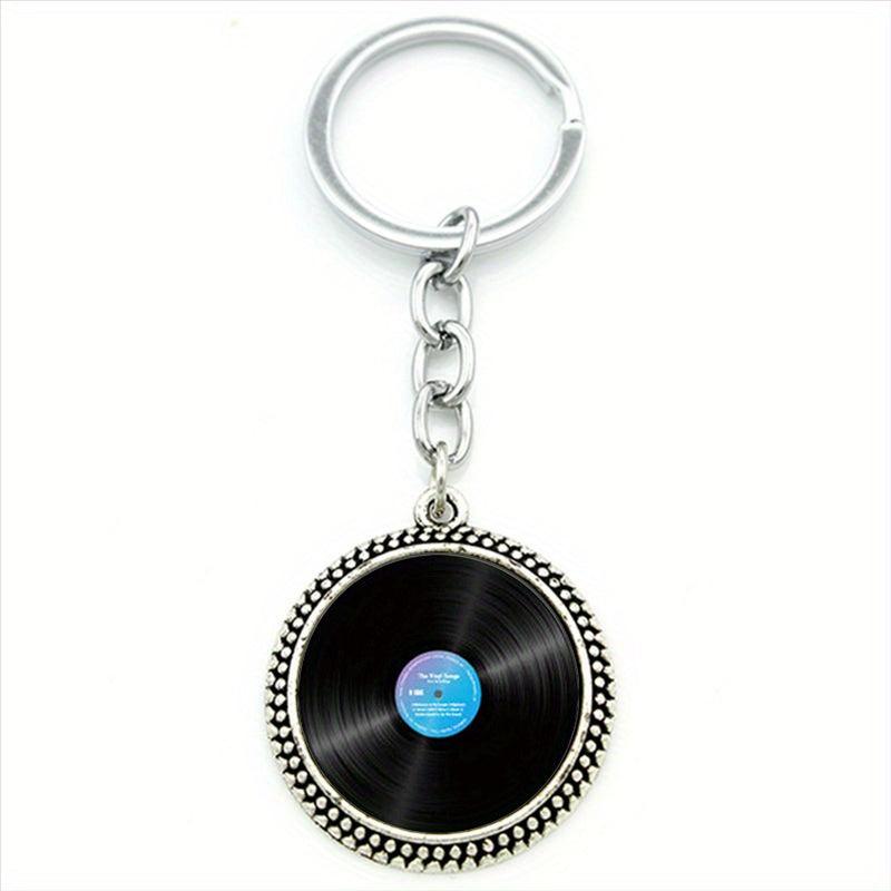 Vinyl Record Retro Music Pendant Keychain Glass Gem Alloy Key Chains
