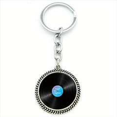Vinyl Record Retro Music Pendant Keychain Glass Gem Alloy Key Chains