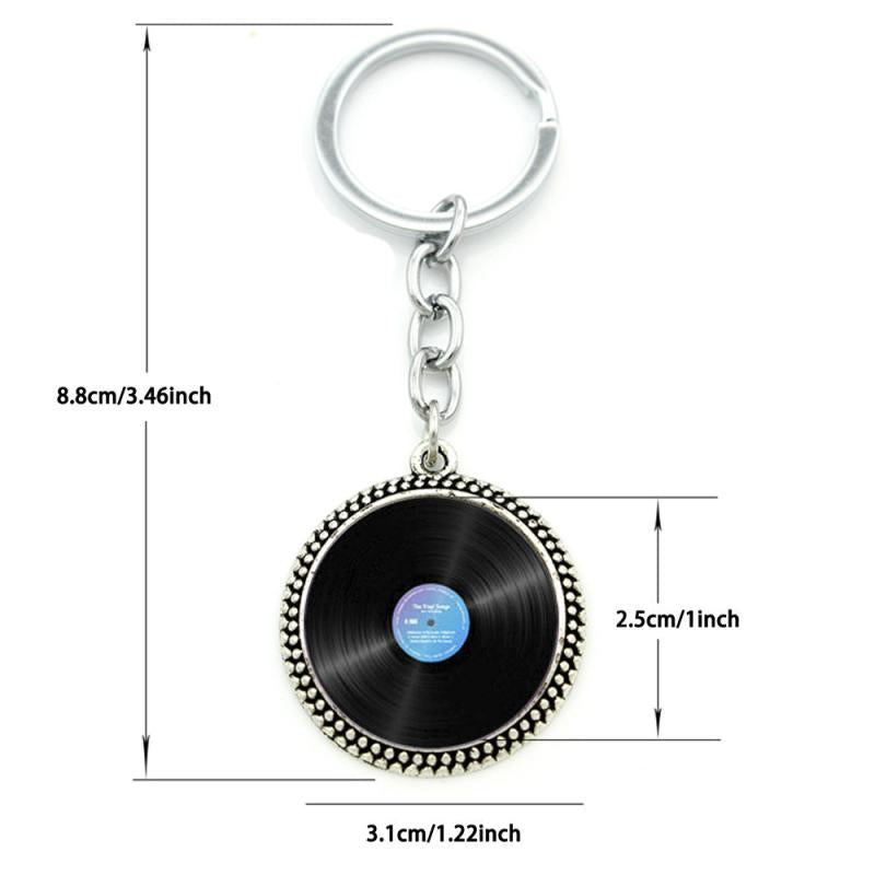 Vinyl Record Retro Music Pendant Keychain Glass Gem Alloy Key Chains