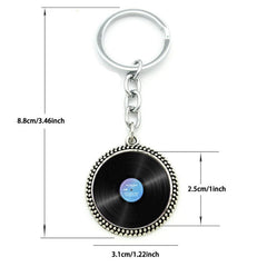 Vinyl Record Retro Music Pendant Keychain Glass Gem Alloy Key Chains