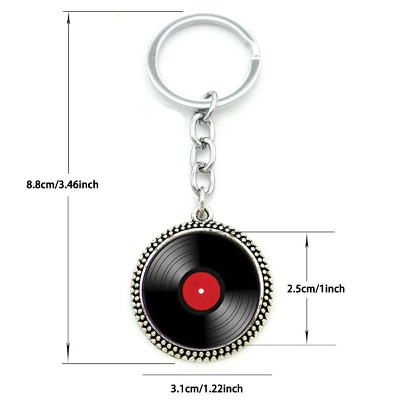 Vinyl Record Retro Music Pendant Keychain Glass Gem Alloy Key Chains