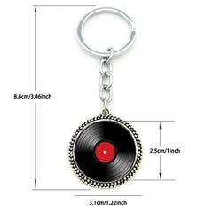 Vinyl Record Retro Music Pendant Keychain Glass Gem Alloy Key Chains