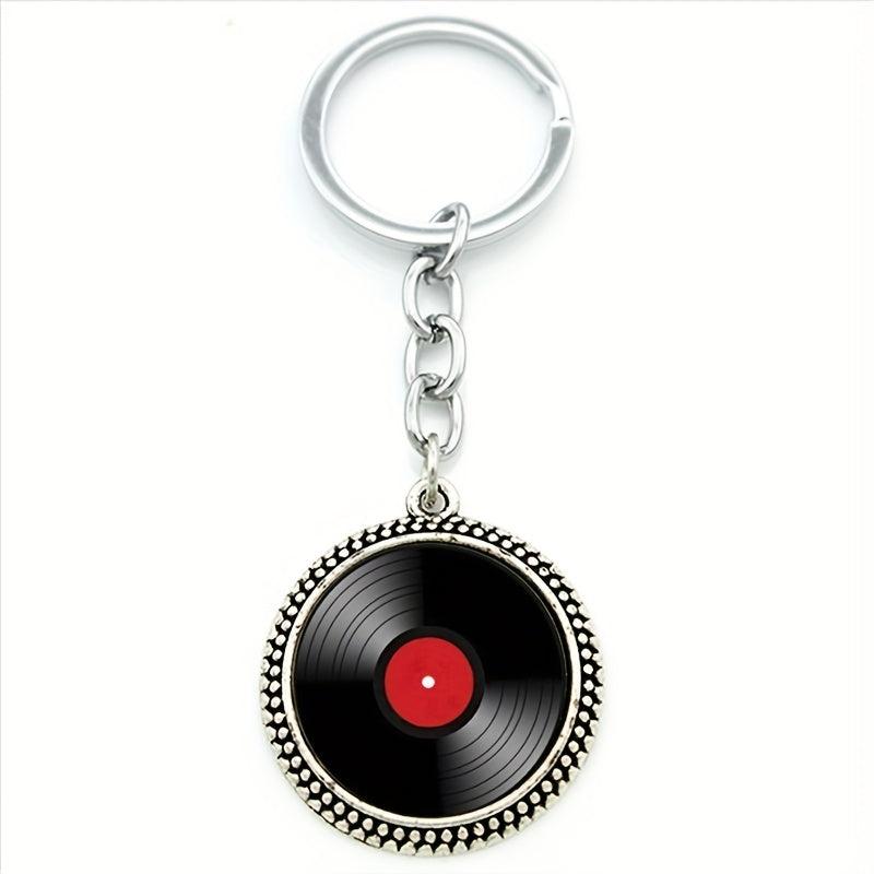 Vinyl Record Retro Music Pendant Keychain Glass Gem Alloy Key Chains