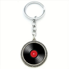 Vinyl Record Retro Music Pendant Keychain Glass Gem Alloy Key Chains