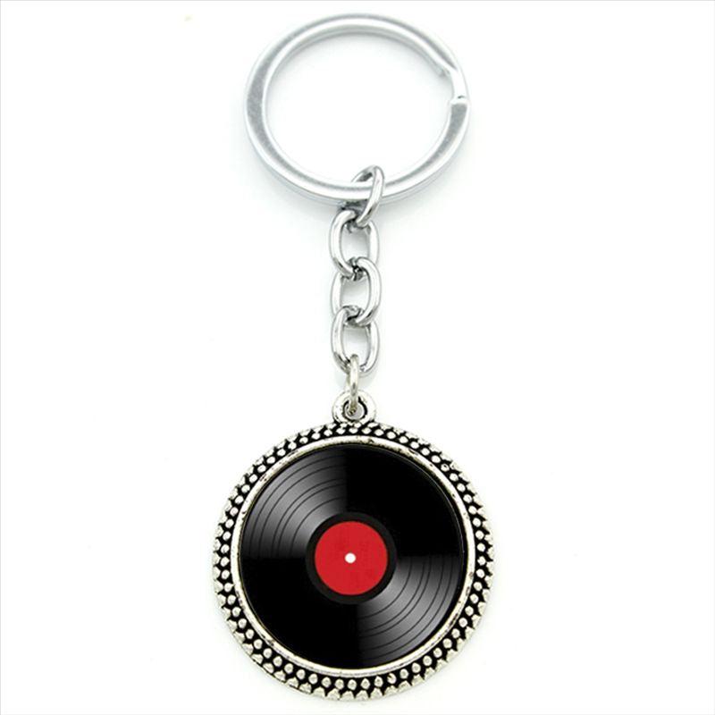 Vinyl Record Retro Music Pendant Keychain Glass Gem Alloy Key Chains