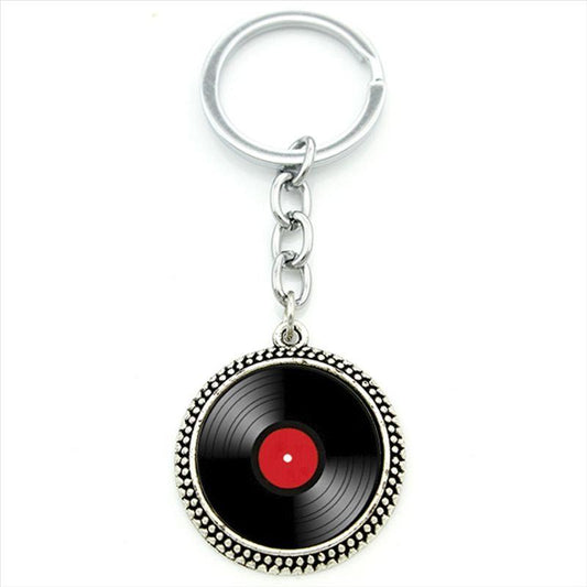 Vinyl Record Retro Music Pendant Keychain Glass Gem Alloy Key Chains