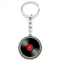 Vinyl Record Retro Music Pendant Keychain Glass Gem Alloy Key Chains