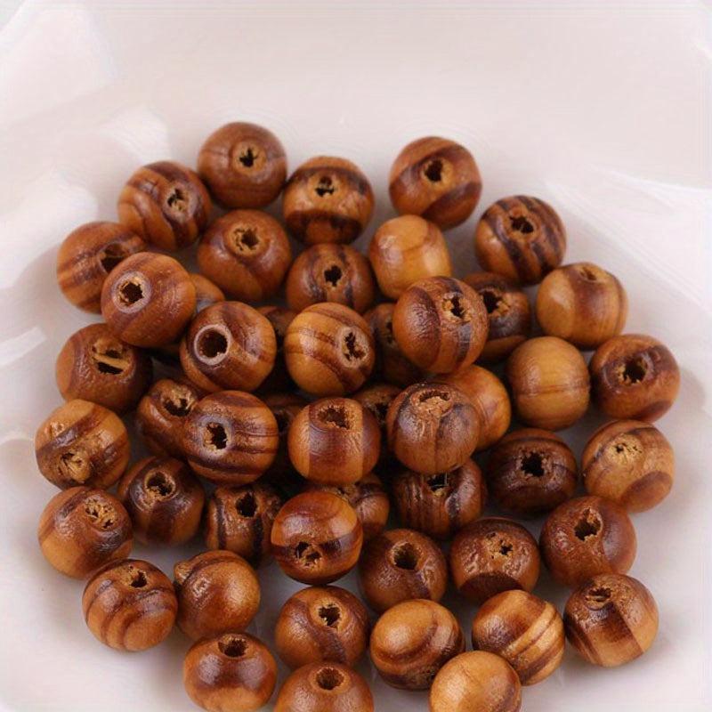 100pcs Pine Wood Loose Beads 6-14mm Round Wood Beads for DIY Jewelry