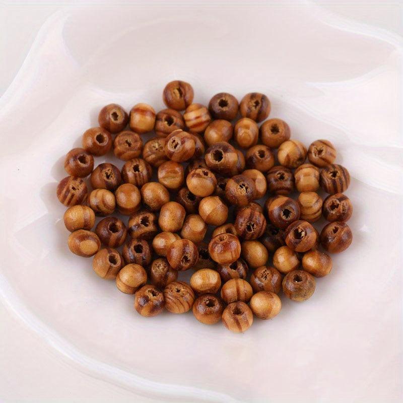 100pcs Pine Wood Loose Beads 6-14mm Round Wood Beads for DIY Jewelry